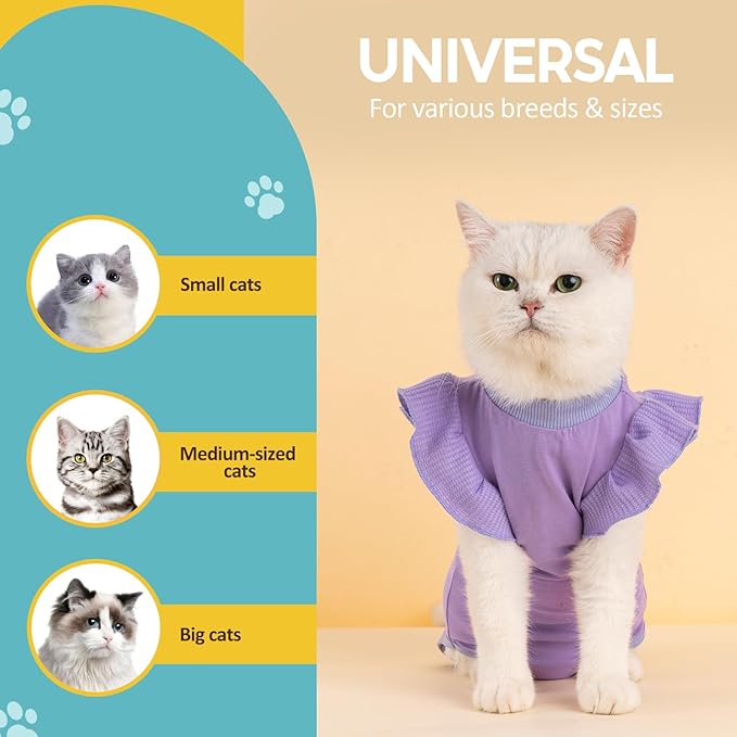 Avont Cat Recovery Suit - Post-Surgery Onesie for Cats, Alternative to Cone of Shame, Protective Spay Suit for Female Kitten, Ideal for Healing and Skin Conditions -Purple(S) Avont