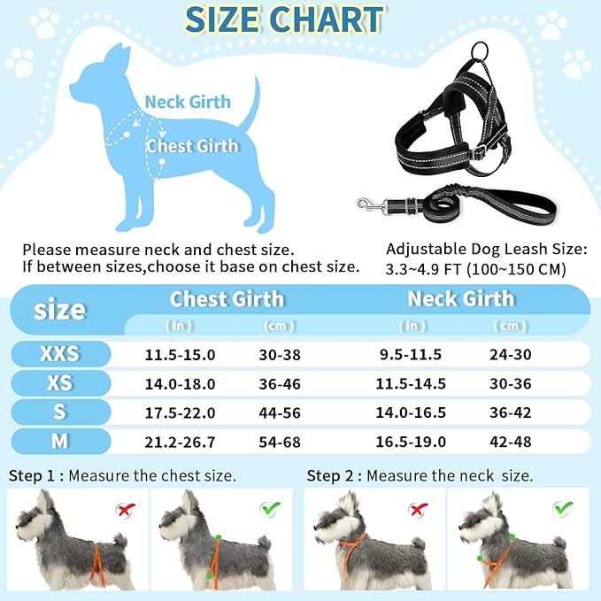 SlowTon No Pull Small Dog Harness and Leash Set, Puppy Soft Vest Harness Neck & Chest Adjustable, Reflective Lightweight Harness & Anti-Twist Pet Lead Combo for Small Medium Dogs (Black, M) SlowTon