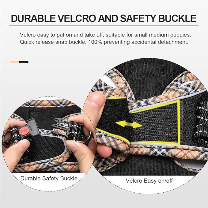 Mercano Soft Mesh Dog Harness and Leash Set, No-Chock Step-in Reflective Breathable Lightweight Easy Walk Escape Proof Vest Harnesses with Safety Buckle for Small Medium Dogs, Cats (Black Yellow, XS) PAWPICO