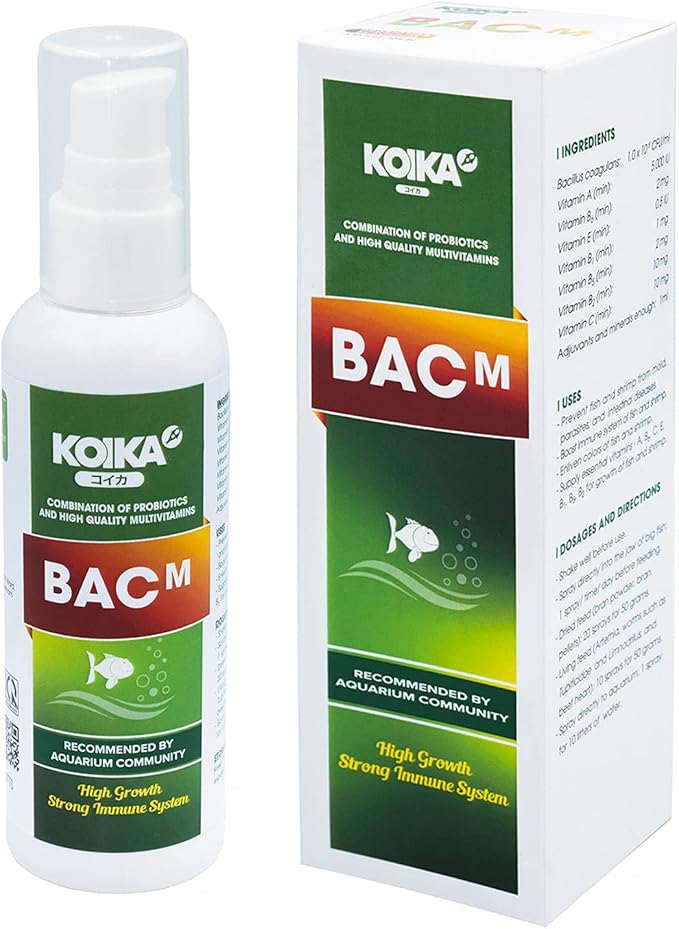 KOIKA BACM Natural Color Enhancement for Fish, Combination of Probiotic & Multi-Vitamins for Aquarium A, B6, B2, Pleasant Smell (BACM, 105ml) Koika