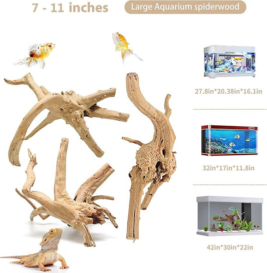 WDEFUN Natural Spiderwood for Aquarium Decor 3-Piece 7''-11'' Long Natural Driftwood Branches for Fish Tank Decorations WDEFUN