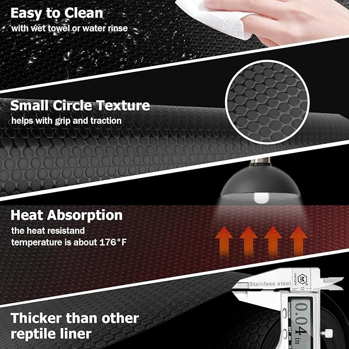 Reptile Substrate Carpet Terrarium Mat, 144" X 24" Bearded Dragon Tank Accessories, Reptile Bedding Substrate Liner, Reptile Tank Accessories for Bearded Dragon,Leopard Gecko,Lizard,Tortoise, Black Hoplaep