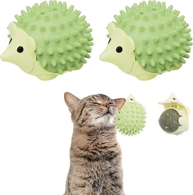 SEVENKA 2 PCS Catnip Toys Self-Grooming Cat Brush with Catnip Ball & Gall Fruit, Kitty Kitten Scratcher Self Groomer Cat Toys for Indoor Cats Lick, Chew Toys Corner Brushes Edible Wall Treats - PAWPICO