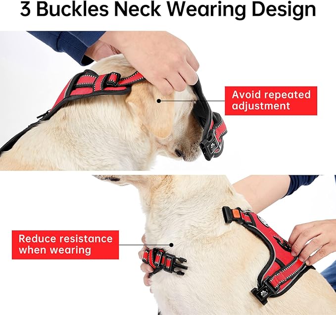 IVY&LANE No Pull Dog Harness for Large Dogs, Dog Vest Harness with Leash, Safety Belt and Storage Strap, Fully Adjustable Harness, 360° Reflective Strip, Soft Handle (Red, L) IVYLANE