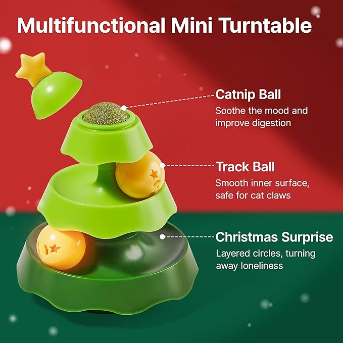 Potaroma Mini Sized Cat Toys with Catnip on Top, 2-Level Roller Turntable Two Cat Balls Interactive Indoor Kitten Physical Exercise Kitty Toys 5.5 Inches - PAWPICO