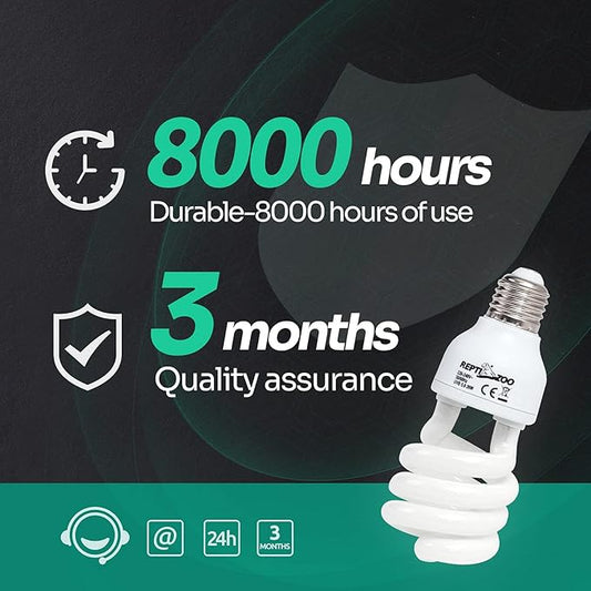 REPTIZOO Energy Saving Lamps UVB Bulb Spiral Compact 15 Watts UVB 10.0 Reptile Light Bulb Fit for Desert Type Reptile/Snake/Lizard/Insect/Leopard Tortoise REPTIZOO