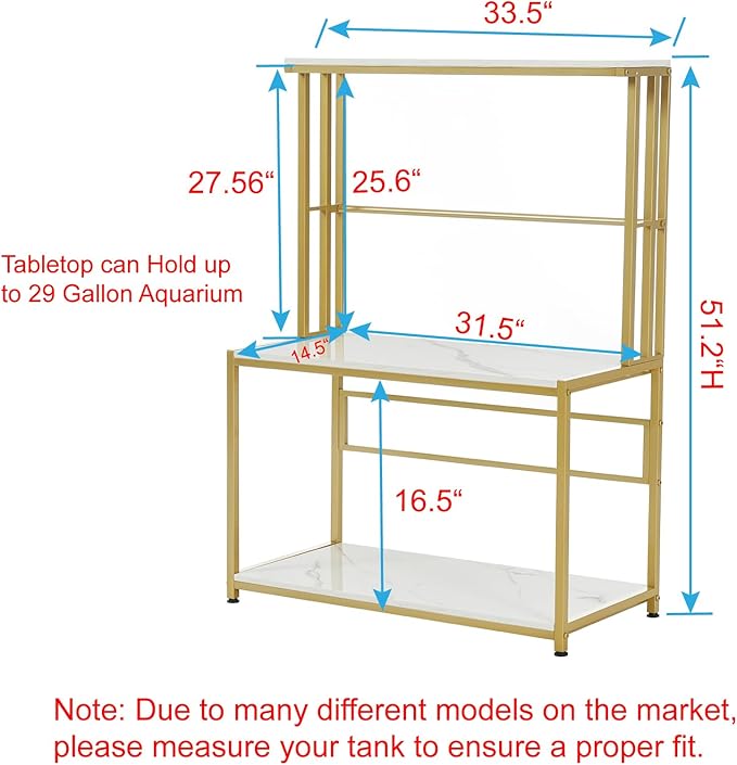 Fish Tank Stand for up to 20-29 Gallon Aquarium, Aquarium Stand with Plant Shelf, Metal Reptile Terrarium Stand with Accessories Storage Fits Aquarium, Turtle Tank or Reptile Terrariums Keslecy