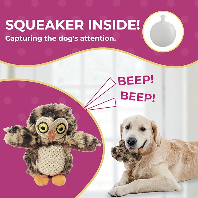 Owl in Tree Hide and Seek Dog Toy for Small and Medium Size Dogs, Plush Owl Inside Trunk Dog Toy with Squeaker, Interactive Burrow Dog Toy (Tree with Owls, Medium) - PAWPICO