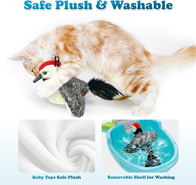 LEWISER Woodpecker Cat Toys, Rechargeable Simulation Bird Cat Toy, Flapping Wings and Lively Chirping, Interactive Catnip Toys for Kitten Kitty Exercise, Touch Activated - PAWPICO
