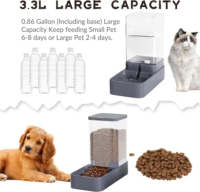 Automatic Cat Feeder and Water Dispenser with Pet Food Bowl,Gravity Food Feeder and Waterer Dispenser in Set for Small Medium Dog Puppy Kitten Rabbit Bunny Large Capacity(3.3L x 2) - PAWPICO