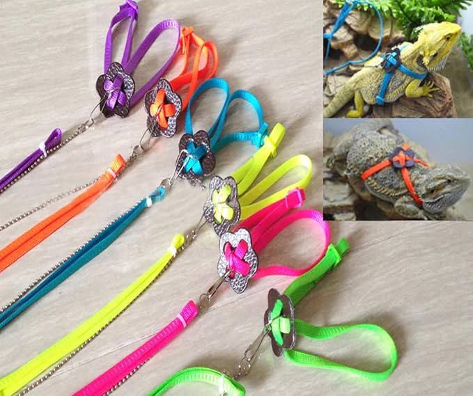Adjustable Reptile Lizard Harness Leash,Turtle Lizard Pet Traction Belt Bearded Dragon Accessories Soft Small Pet Animal Harness Rope,1.2M (Pink) Sawyd