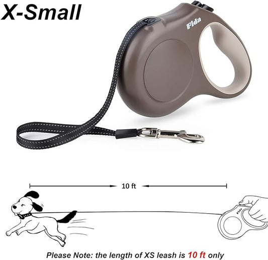 Fida Retractable Dog Leash X-Small Breed, 10 ft Durable Pet Walking Leash for Extra Small Dogs/Cats/Small Animals up to 18lbs, 360° Tangle Free, Coffee/Brown Fida