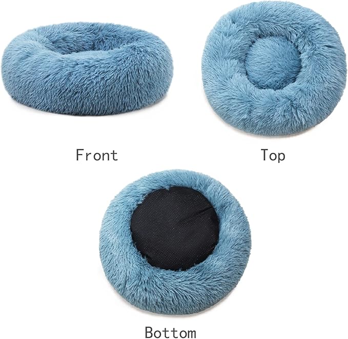 Small Dog Donut Bed for Small Dogs Machine Washable,Calming Donut Blue Dog Bed for Small Puppy with Anxiety,with Fluffy Soft and Comfy Faux Fur Cuddler Pet Bed for Small Pets - PAWPICO