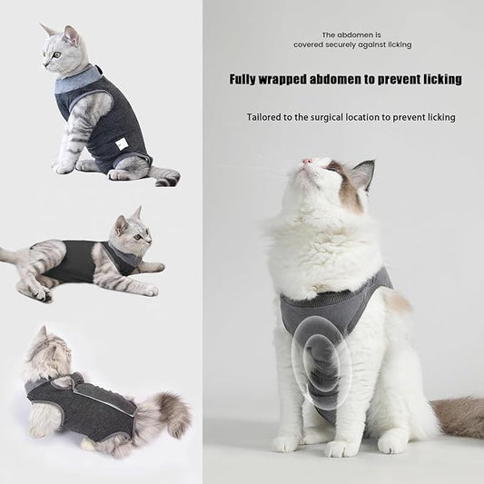 Cat Recovery Collar,Waterproof Anti-bite and Anti-Lick Wound Healing Safe Adjustable Elizabethan Collar,Cat Surgery Recovery Suit Cat Onesie for Cats After Surgery (Black, M) PAWPICO