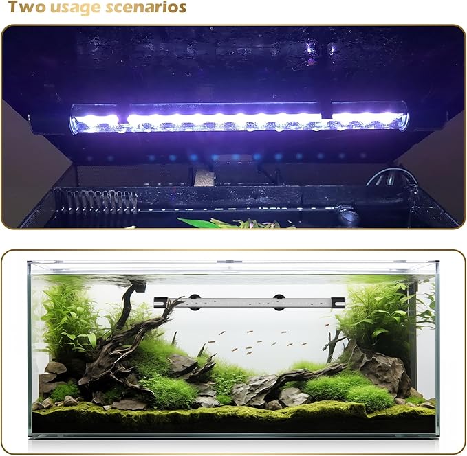 Aquarium Lights, Underwater LED Full Spectrum Aquarium Lights, IP68 Double Waterproof Submersible Aquarium Lights,10 Light Modes and infinitely dimmable, Aquarium Lights with Timer auto on/of GLOWRIUM