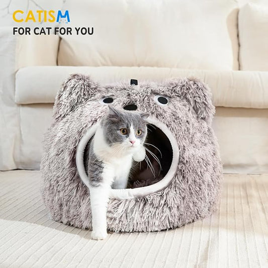 CATISM Cat Bed, Cat Beds for Indoor Cats, Cat Cave, Cat Cave for Indoor Cats, Cat Bed Cave, Large Cat Beds, Cozy Hooded Cat Bed with Soft Cushion, Removable Washable Cat Beds - PAWPICO