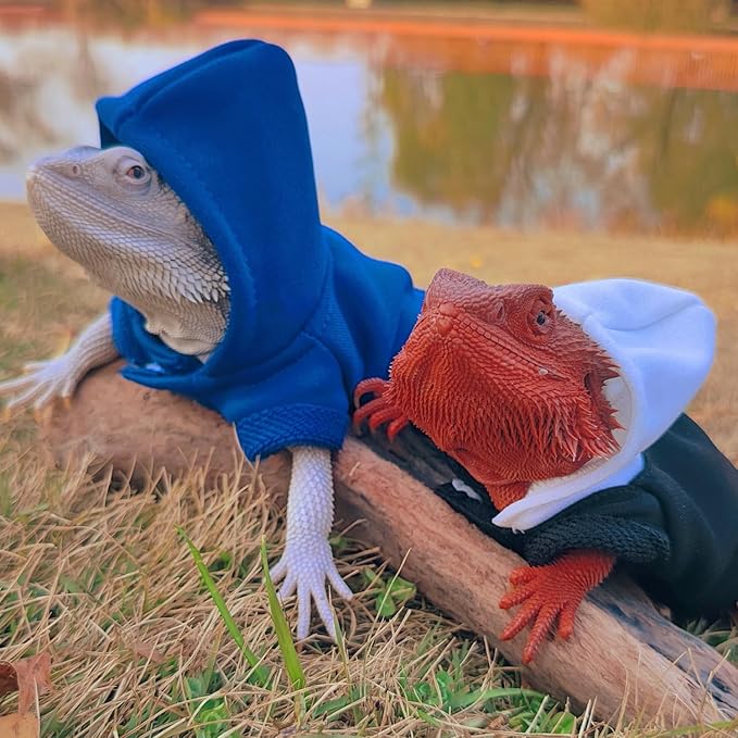 Lizards Clothes for Bearded Dragon - Handmade Cotton Hoodies Warm Sweater Coat Reptiles Apparel Costume Skin Protection Photo for Lizard Bearded Dragon Crested Gecko Chameleon (Blue,Large) SEZDEKI