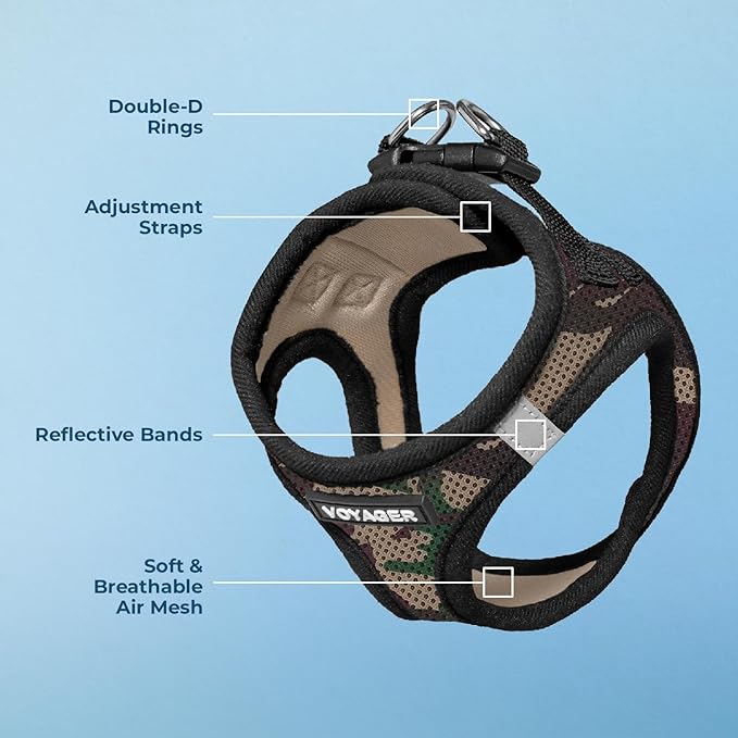 Voyager Step-In Air Dog Harness - All Weather Mesh, Reflective, No Pull Harness for Small, Medium Dogs, Cats - Secure with Hook & Loop Fastener, Buckle, Double D-Rings - Army/Black Trim, XXXS BestPetSuppliesLLC