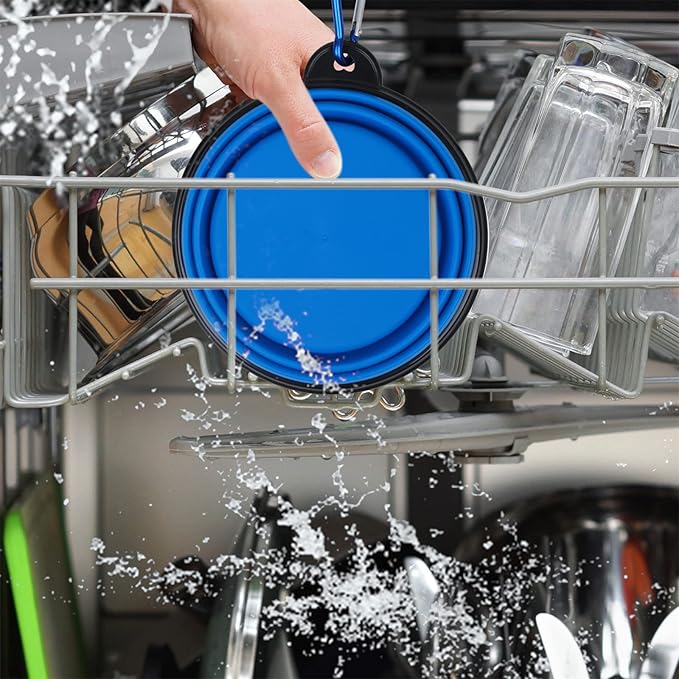 Dog Bowl Pet Collapsible Bowls, 2 Pack Collapsible Dog Water Bowls for Cats Dogs, Portable Pet Feeding Watering Dish for Walking Parking Traveling with 2 Carabiners (Small, Bule+Pink) - PAWPICO