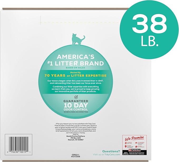 Purina Tidy Cats Clumping Cat Litter, Free & Clean Unscented Multi Cat Litter - 38 lb. Box - PAWPICO