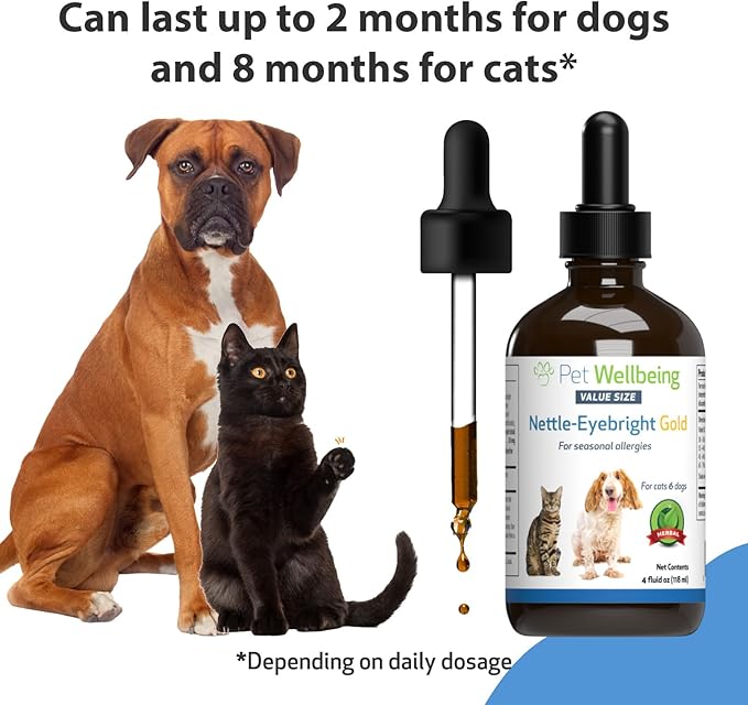 Pet Wellbeing Nettle-Eyebright Gold for Dogs & Cats - Vet-Formulated - Seasonal Sneezing, Itching, Watery Eyes - Natural Herbal Supplement 4 oz (118 ml) PetWellbeing