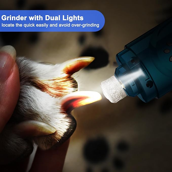 Dog Nail Grinder, Dog Nail Trimmers and Clippers Kit, Super Quiet Electric Pet Nail Grinder, Rechargeable, for Small Large Dogs & Cats Toenail & Claw Grooming,3 Speeds, 2 Grinding Wheels (A-Dark Blue) - PAWPICO