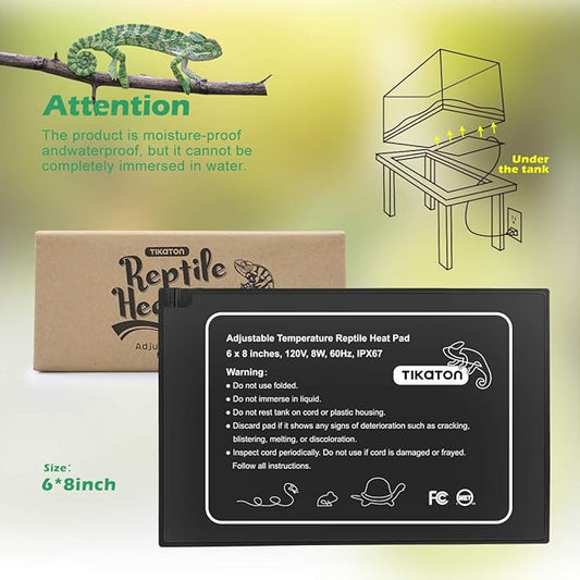 Tikaton Reptile Heat Pad - Adjustable Temperature Under Tank Heater for 10-20gal/30-40gal Tank, Terrarium Heat Mat for Turtle/Snake/Lizard/Frog/Spider/Plant Box Tikaton