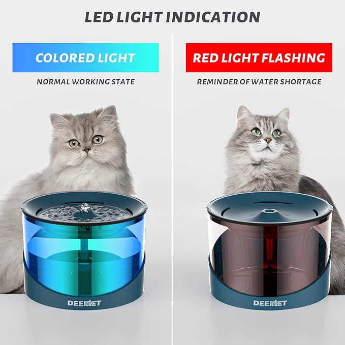 Cat Water Fountain, 74oz/2.2L Ultra Quiet Automatic Water Dispenser for Cats Dogs with Colorful LED Indicator, Water Bowl for Pets with Filter - PAWPICO