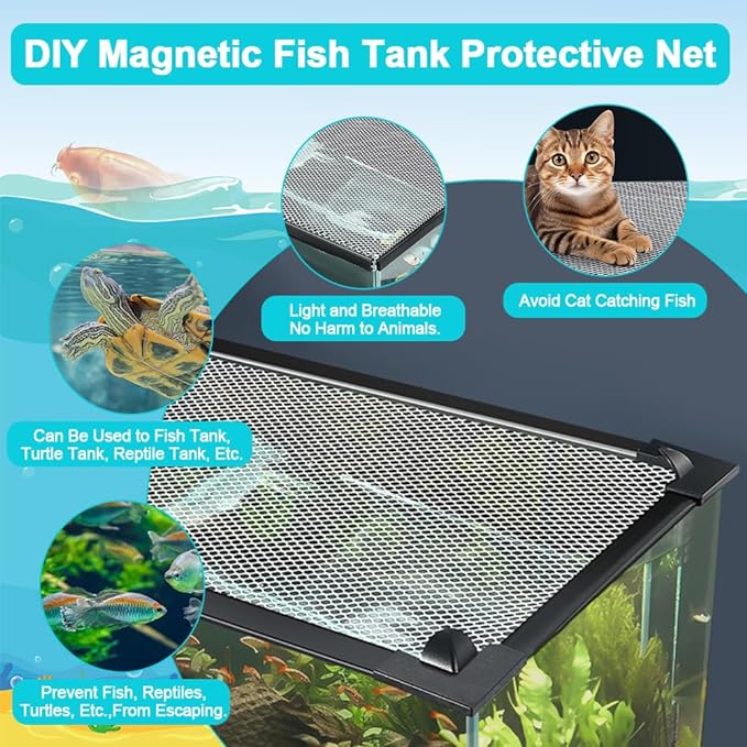 Magnetic Aquarium Cover Lid, DIY Fish Tank lid Anti-Jumping net Cover mesh Terrarium lid Aquarium Hood,Adjustable Size Fit Tank Size Max 35''X19'' Jaxbo