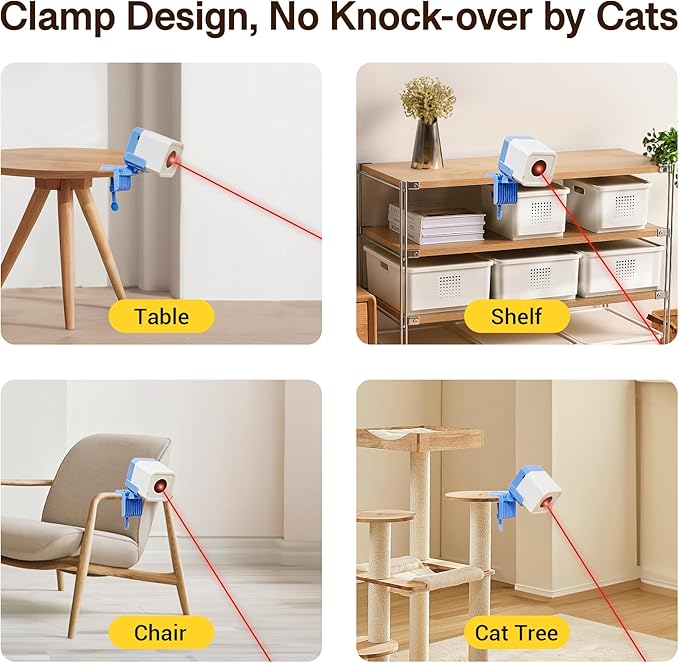 Potaroma Truly Random Cat Laser Toys, No Knock-Over Clamp, Automatic Chargeable Interactive Kitten Toy Indoor Exercise for All Breeds, Light Blue White - PAWPICO