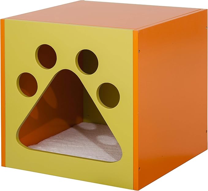 Elegant Home Fashions Cat Cuddle Box Pet House with Paw Design Orange and Yellow Finish (PET-985) - PAWPICO