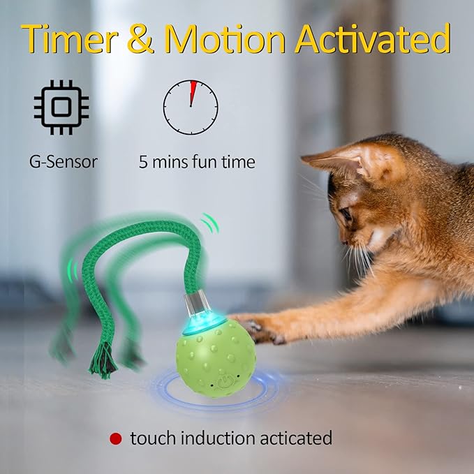 Interactive Cat Toys for Bored Indoor Adult Cats, Automatic Fast Move On Carpet, Bird Chirping & Motion Activated Cat Ball - PAWPICO
