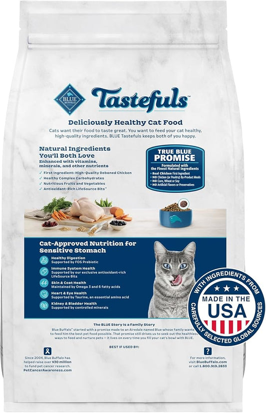 Blue Buffalo Tastefuls Natural Dry Food for Adult Indoor Cats, Chicken & Brown Rice Recipe, 10-lb. Bag - PAWPICO