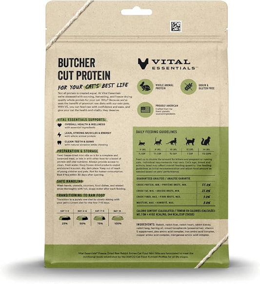 Vital Essentials Freeze Dried Raw Cat Food, Rabbit Mini Nibs Entree, 12 oz VitalEssentials