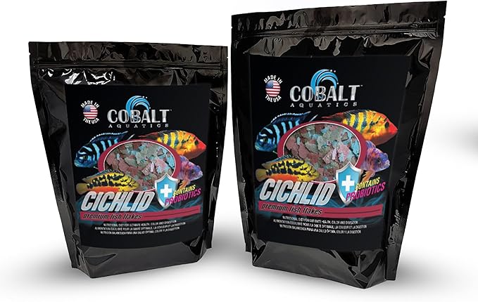 Cobalt Aquatics Cichlid Flakes 32oz - Probiotic Formula for Growth, Color & Health - Blue Flakes for Digestive & Immune Support - for Clear Aquariums COBALTAQUATICS