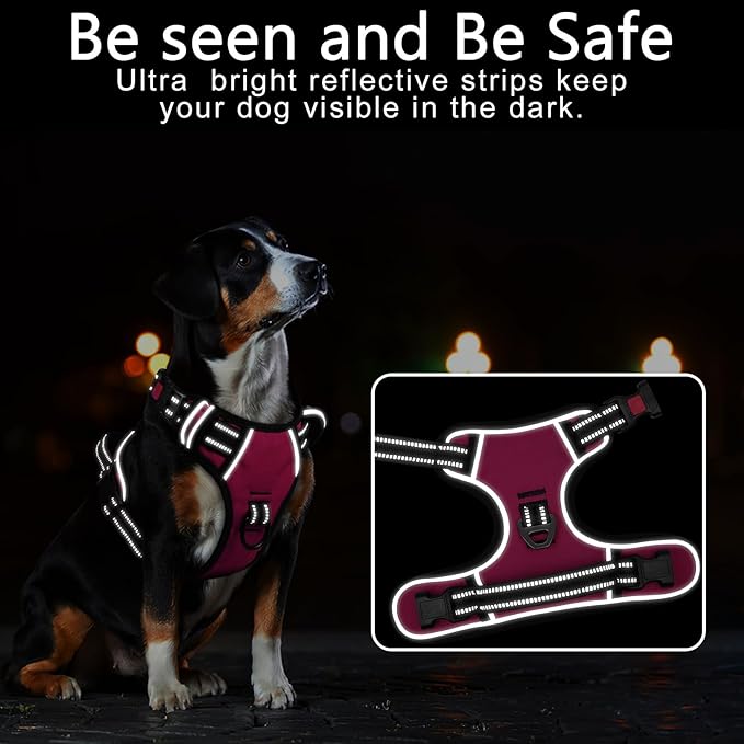 Timos No Pull Dog Harness, No Choke Front Lead Dog Reflective Harness, Adjustable Soft Padded Pet Vest with Easy Control Handle for Small Medium Large Dogs Timos