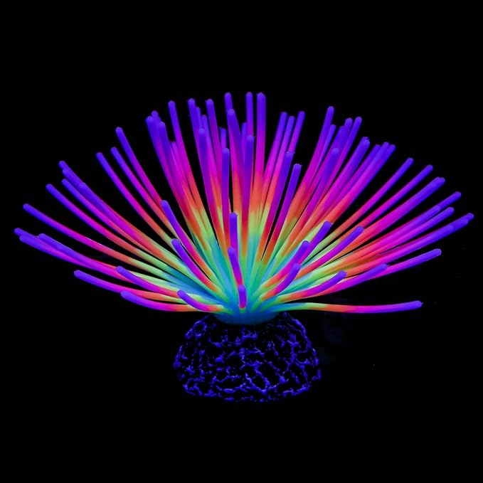 Uniclife Aquarium Imitative Rainbow Sea Urchin Ball Artificial Silicone Ornament with Glowing Effect for Fish Tank Landscape Decoration UnicLife