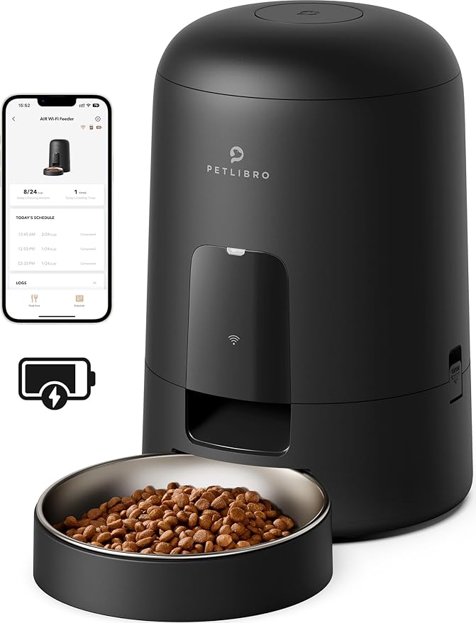 PETLIBRO Automatic Cat Feeder, Wi-Fi Rechargeable Cat Food Dispenser Battery-Operated with 30-Day Life, AIR 2.4G Wi-Fi Timed Pet Feeder for Cat & Dog, 2L Auto Cat Feeder, Black - PAWPICO