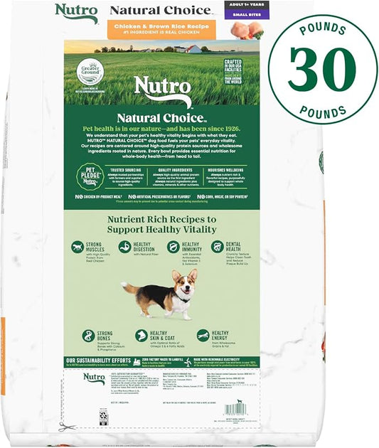 Nutro Natural Choice Small Bites Adult Dry Dog Food, Chicken and Brown Rice Recipe, 30 lbs. - PAWPICO