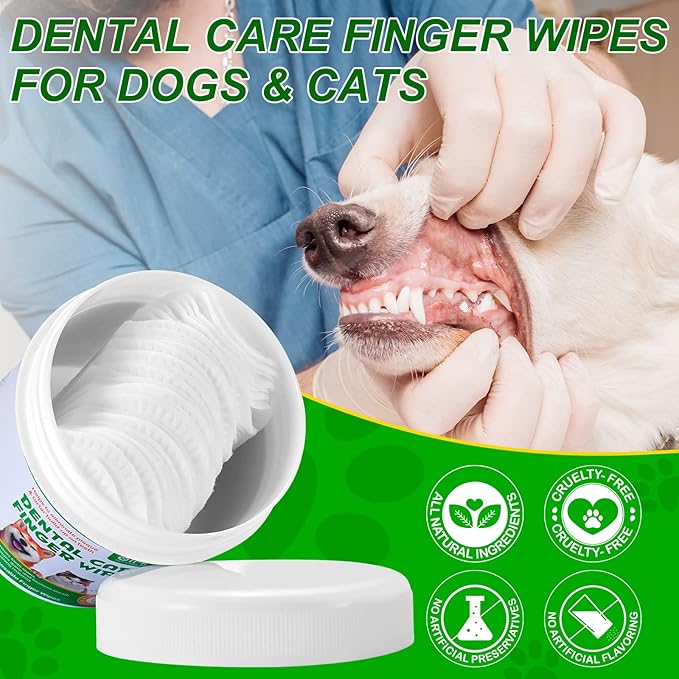 Dog Teeth Cleaning 50PCS, Pets Teeth Cleaning Wipes for Dogs & Cats, Dog Toothbrush Kit, Dog Dental Care Finger Wipes, Remove Bad Breath, Plaque & Tartar, Cleaning & Gum Care Pet Wipes PAWPICO