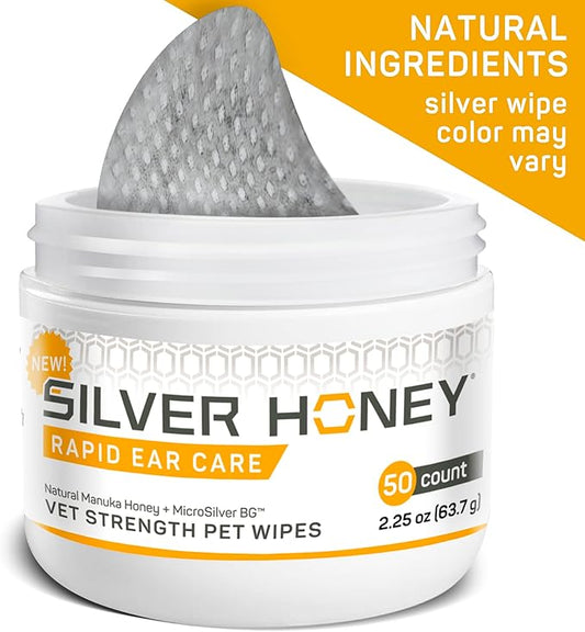 Absorbine Silver Honey Rapid Ear Care Vet Strength Pet Wipes, 50ct, Manuka Honey & MicroSilver BG Absorbine