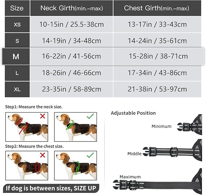 Timos Dog Harness Medium Sized, No Pull Dog Harness with Neck Lockable Snap,No Choke Front Clip Dog Reflective Harness,Adjustable Metal Rings 3 Buckles,Easy Control Handle for Medium Dogs Gray M Timos