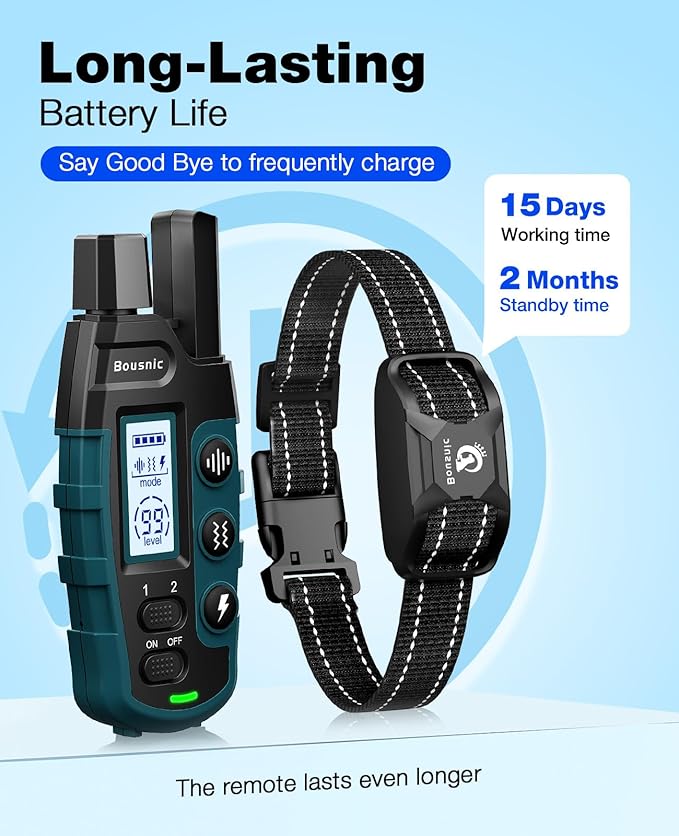 Bousnic Dog Shock Collar - 3300Ft Training Collar with Remote for 5-120lbs Small Medium Large Dogs Rechargeable Waterproof e Collar with Beep (1-8), Shake(1-16), Safe Shock(1-99) Modes (Black) BOUSNIC