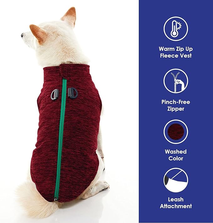 Gooby Zip Up Fleece Dog Sweater - Fuchsia Wash, X-Large - Warm Pullover Fleece Step-in Dog Jacket with Dual D Ring Leash - Winter Small Dog Sweater - Dog Clothes for Small Dogs Boy and Medium Dogs - PAWPICO