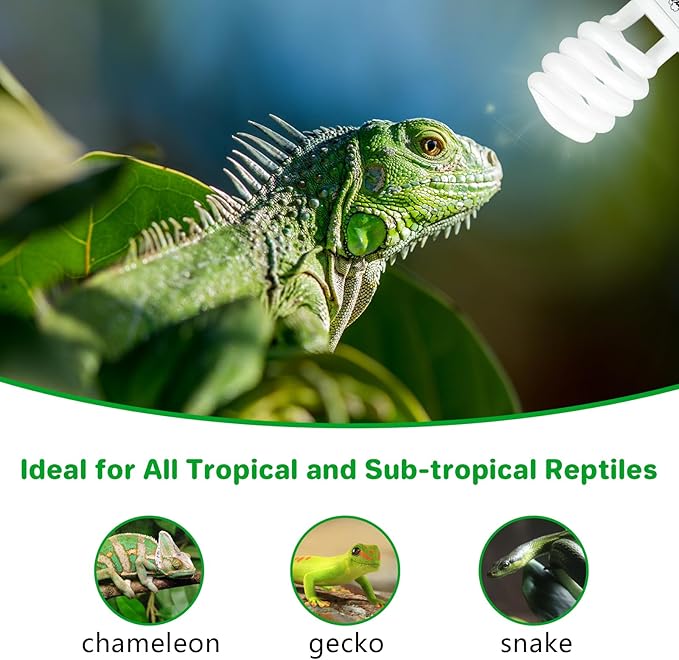 LUCKY HERP UVA UVB Reptile Light 5.0, Tropical UVB 100 Compact Fluorescent Lamp, UVB Light for Reptiles 23W, UVA UVB Reptile Light Bulb, UVB Bulb for Reptiles Chameleons Lizards Tortoises Snakes LUCKYHERP