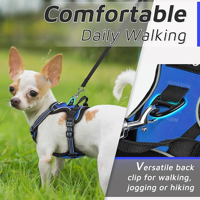 Eagloo Small Dog Harness No Pull, Service Vest with Reflective Strips and Control Handle, Adjustable and Comfortable for Easy Walking, No Choke Pet Harness with 2 Metal Rings, Blue, XS GoExplorewithEagloo