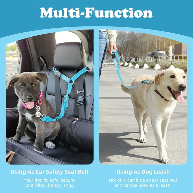 BWOGUE 2 Packs Dog Cat Safety Seat Belt Strap Car Headrest Restraint Adjustable Nylon Fabric Dog Restraints Vehicle Seatbelts Harness BWOGUEPetHome