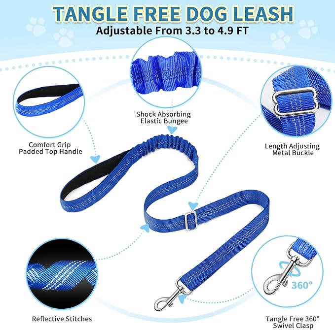 SlowTon No Pull Small Dog Harness and Leash Set, Puppy Soft Vest Harness Neck & Chest Adjustable, Reflective Lightweight Harness & Anti-Twist Pet Lead Combo for Small Medium Dogs (DB-Front Clip, XXS) SlowTon