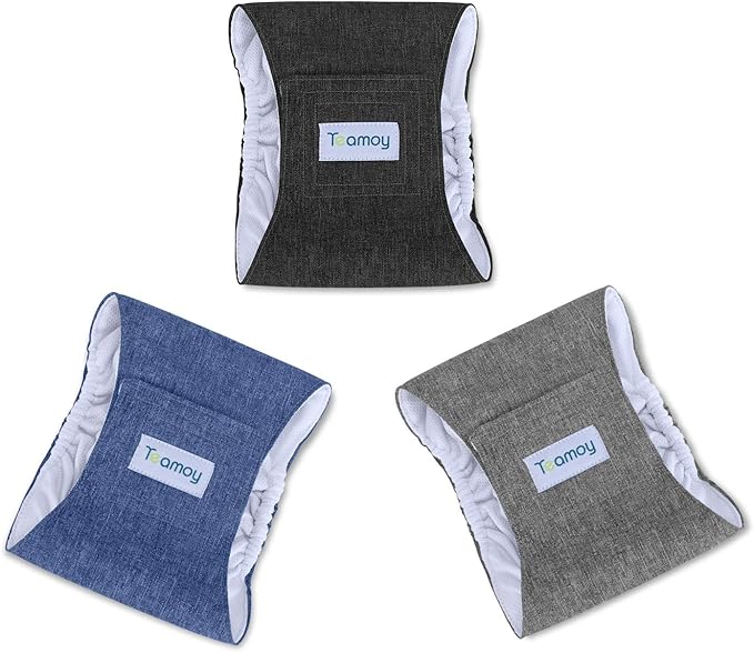 Teamoy 3pcs Reusable Wrap Diapers for Male Dogs, Washable Puppy Belly Band (S, 10"-13" Waist, Black+ Gray+ Blue) - PAWPICO