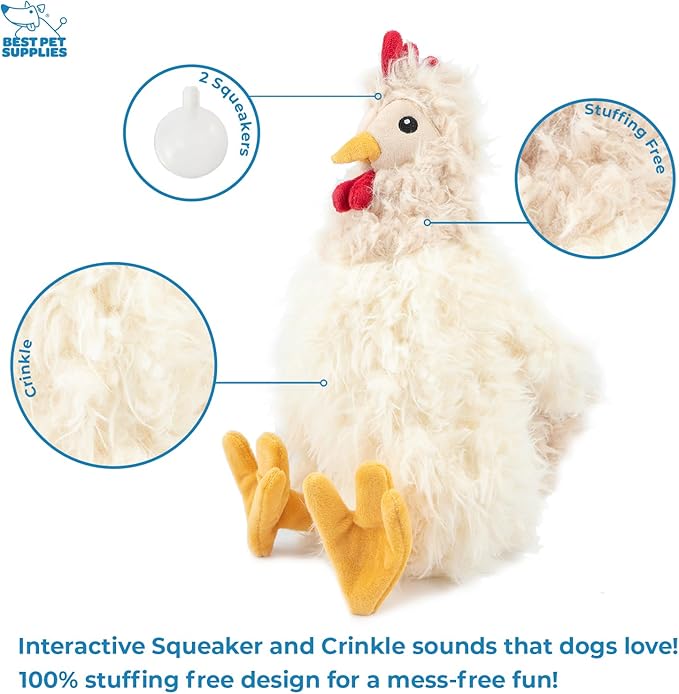 Best Pet Supplies Chicken Crinkle Plush Dog Toys for Interactive Play, Puppy and Senior Indoor Play, Colorful Chicken Toy Shape, Cute and Cuddly - Crinkle Chicken (Beige) - PAWPICO